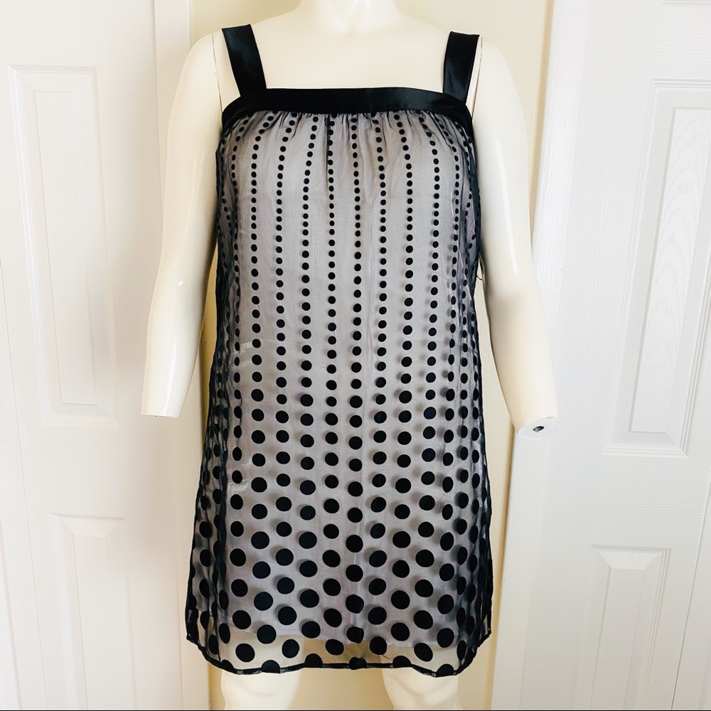 WHBM PLUS Black Polka Dot Sheer Overlay Dress